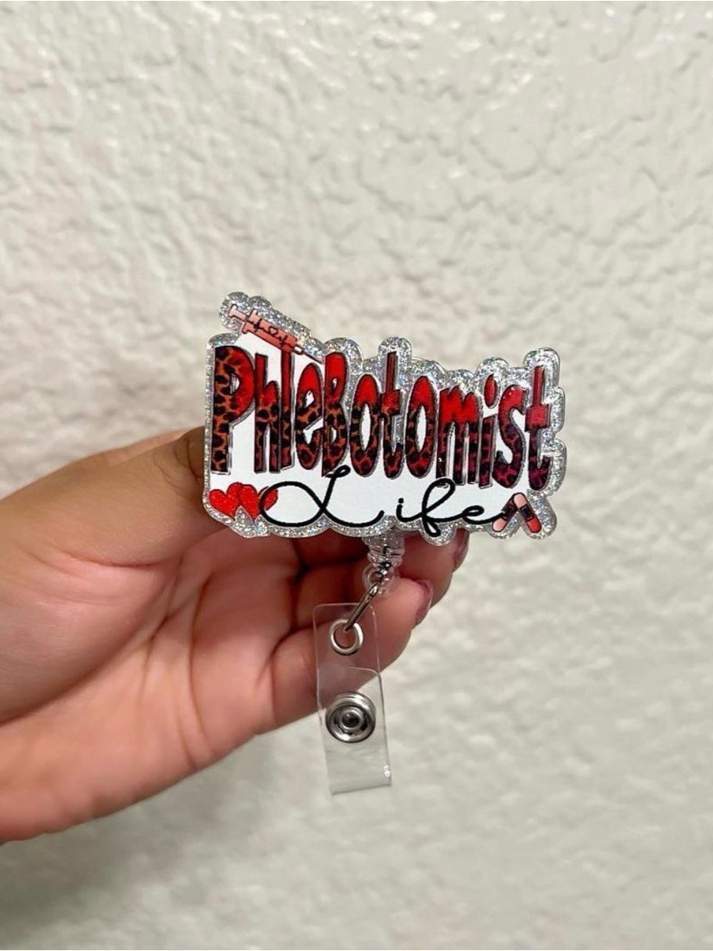 Phlebotomist Life Glitter Retractable Badge Reel